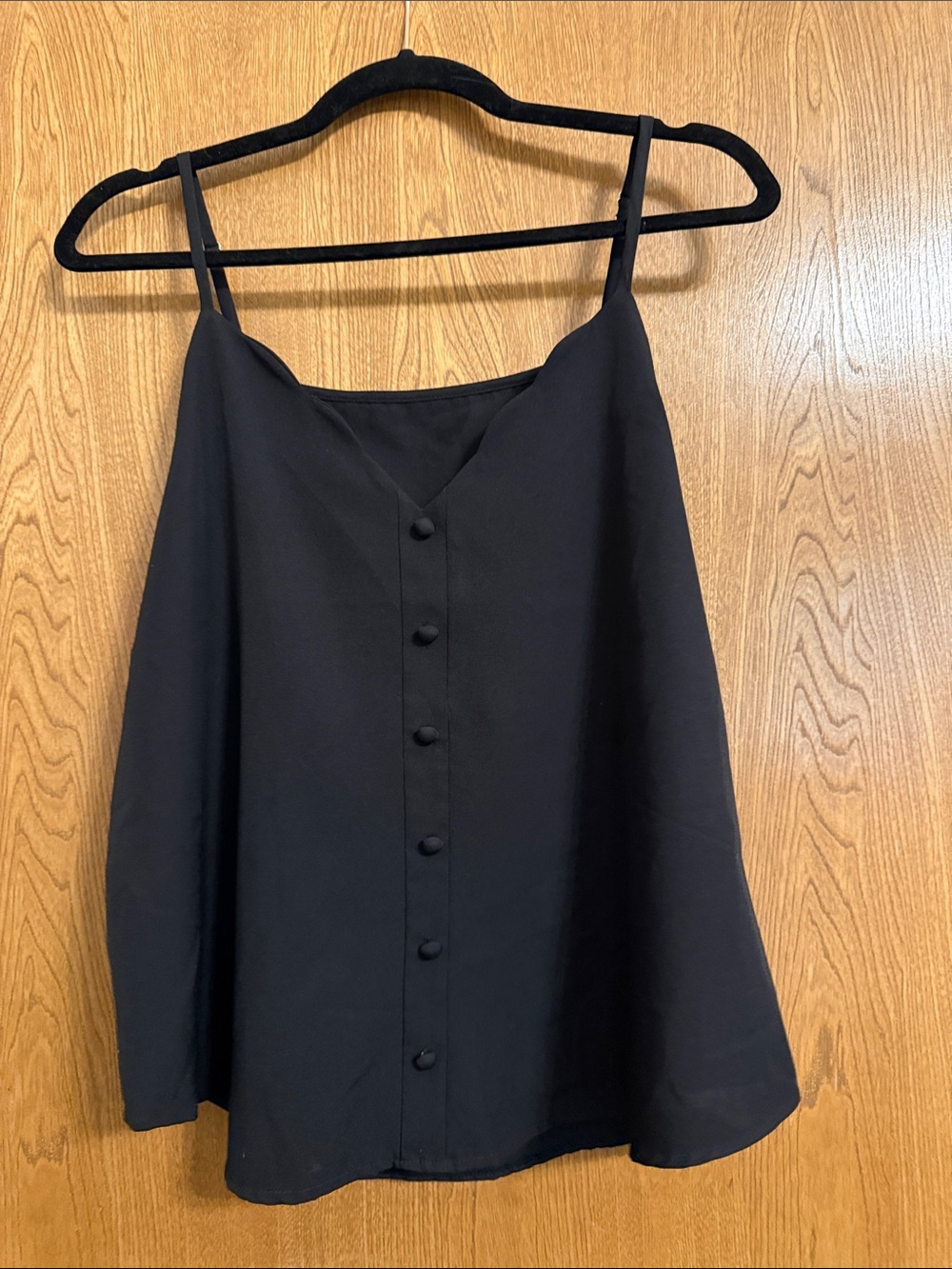 Women's Black Button-Front Spaghetti Strap Tank Top